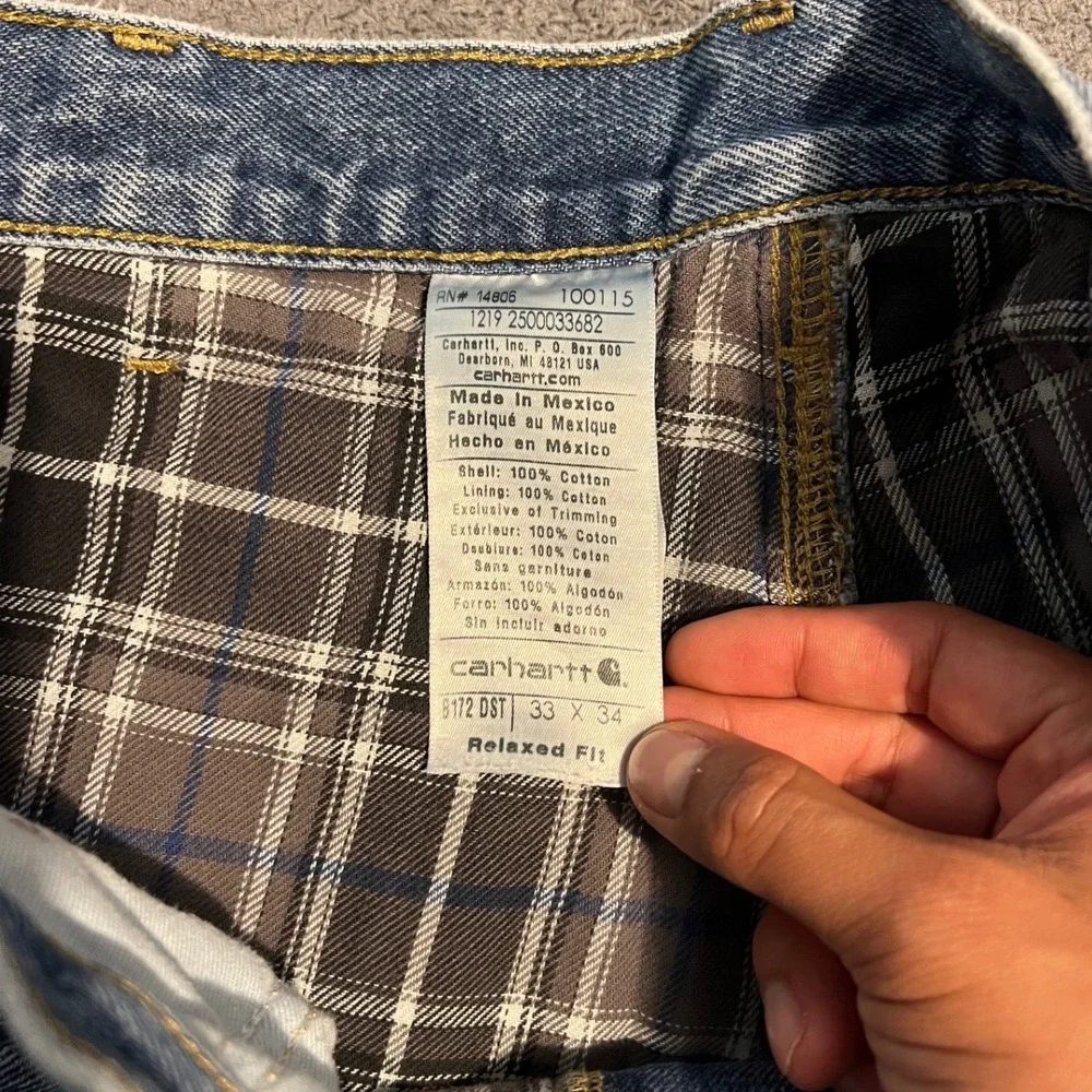 Vintage Carhartt Flannel Lined Relaxed Fit Jeans Mens Size 33x34 Plaid Workwear